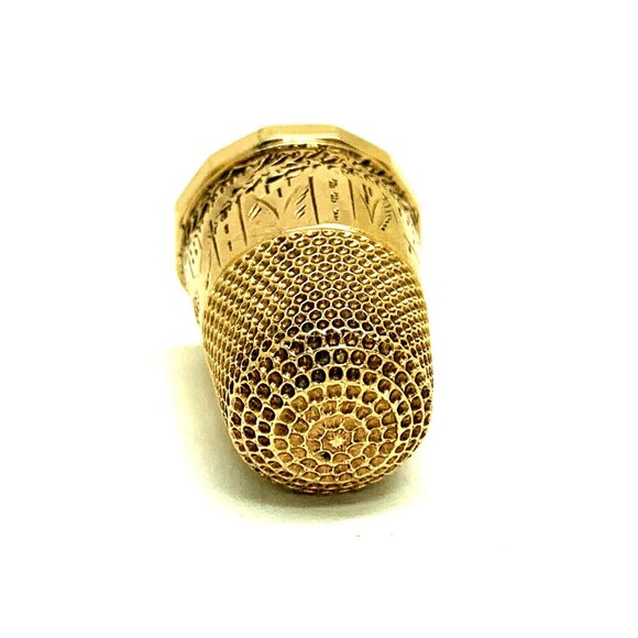 Sewing Thimble Size 8 14k Gold 4.6 Grams Antique Engraved Estate Jewelry - Picture 10 of 12